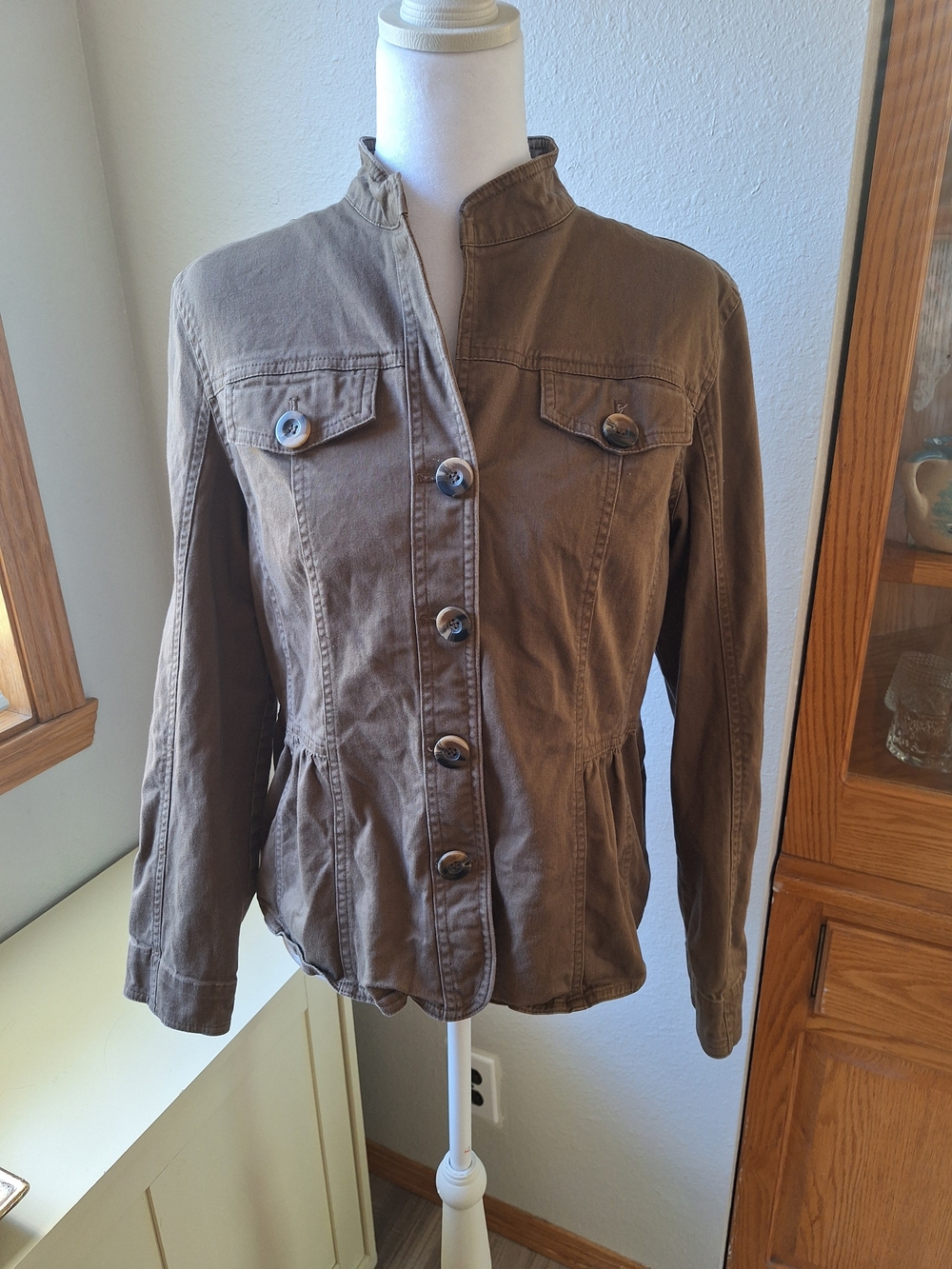 G.H Bass & Co. brown blazer jacket long sleeve pleaded waist stretch size M